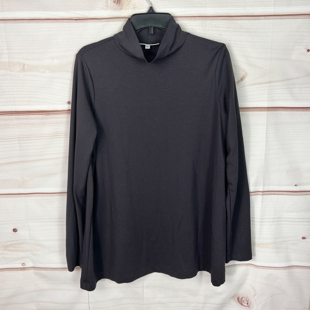 Bryn Walker Top Womens Medium Gray Turtleneck Blouse A-Line Modal Knit Tunic
